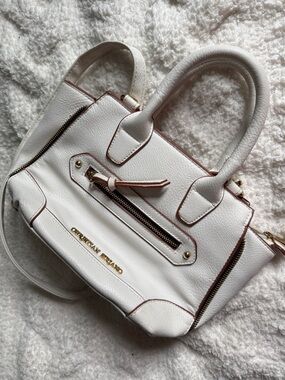 Cream Leather Satchel Handbag